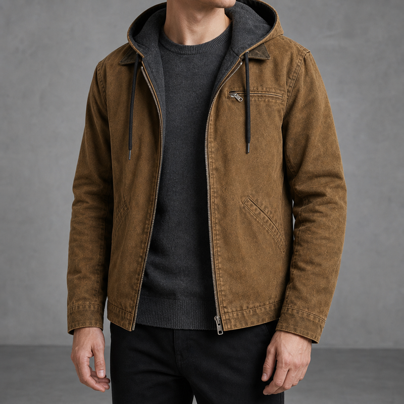 Avignon Fleece Lined Hooded Jacket in Light brown