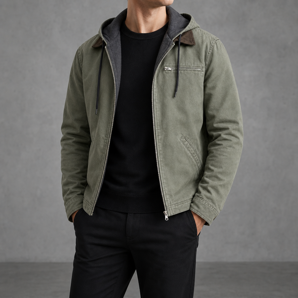 Avignon Fleece Lined Hooded Jacket in Olive green