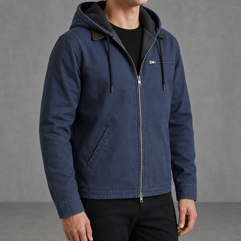 Avignon Fleece Lined Hooded Jacket in Navy