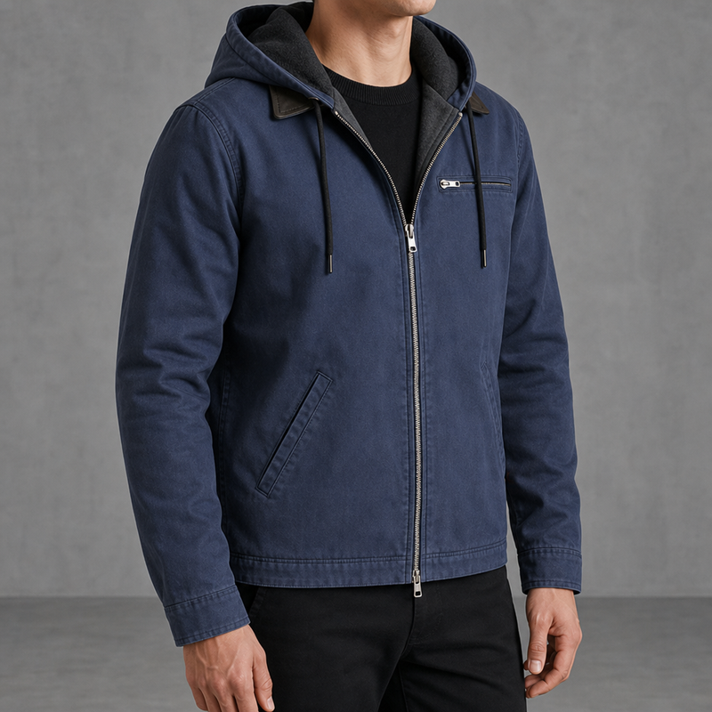 Avignon Fleece Lined Hooded Jacket in Navy