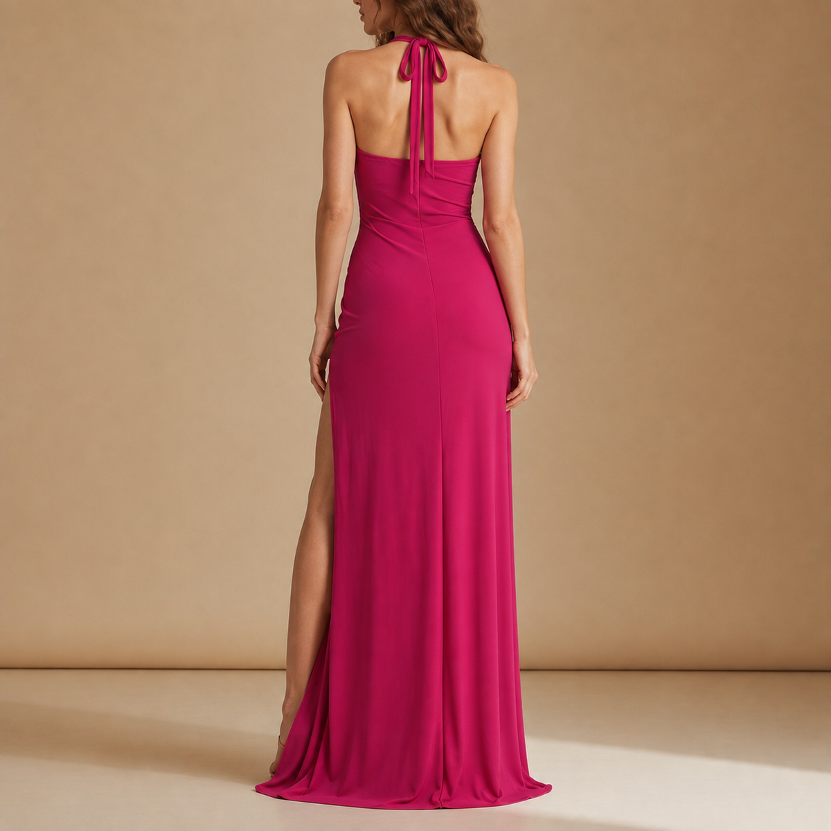 Vence Ruched Halter Maxi Dress