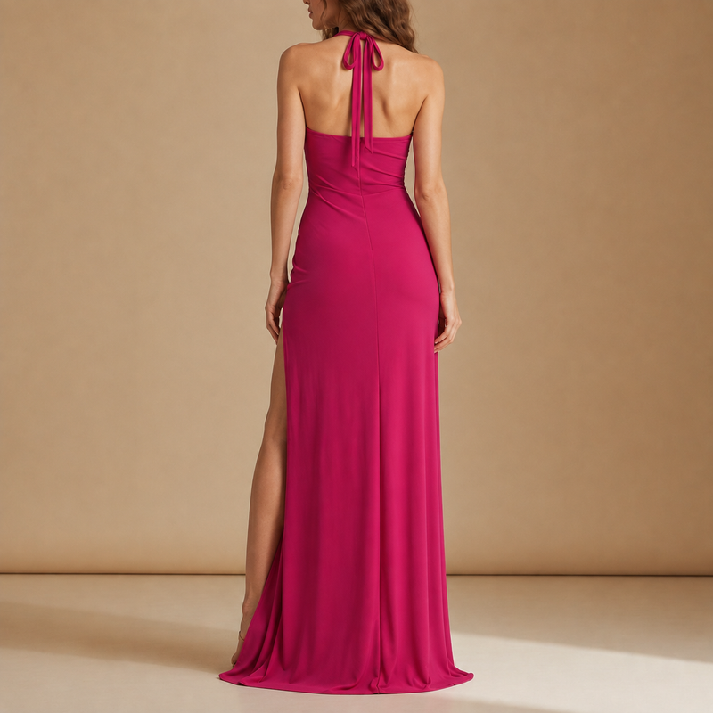 Vence Ruched Halter Maxi Dress