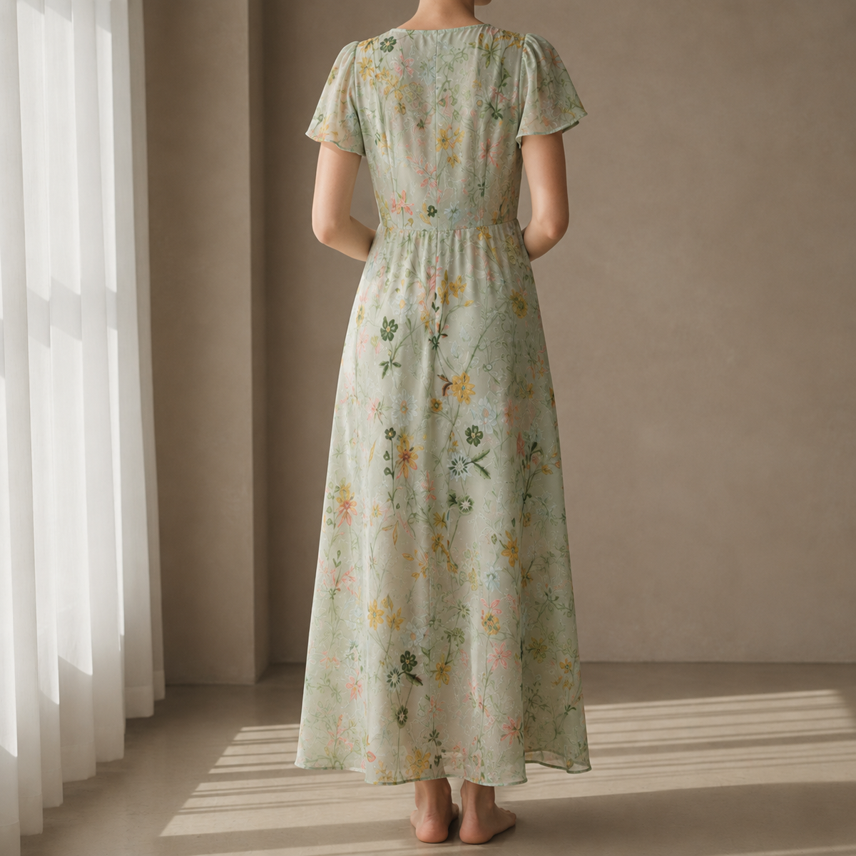 Santa Margherita Floral Flutter Sleeve Maxi