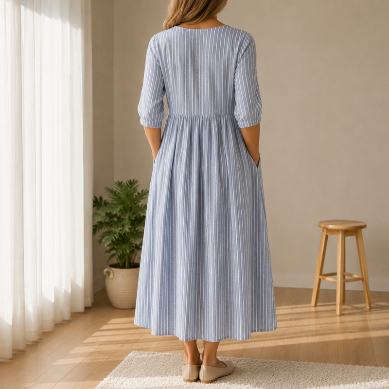 Monsaraz Striped Pleated Midi Dress