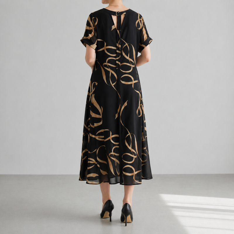 Ikaria Gold Print Chiffon Midi Dress