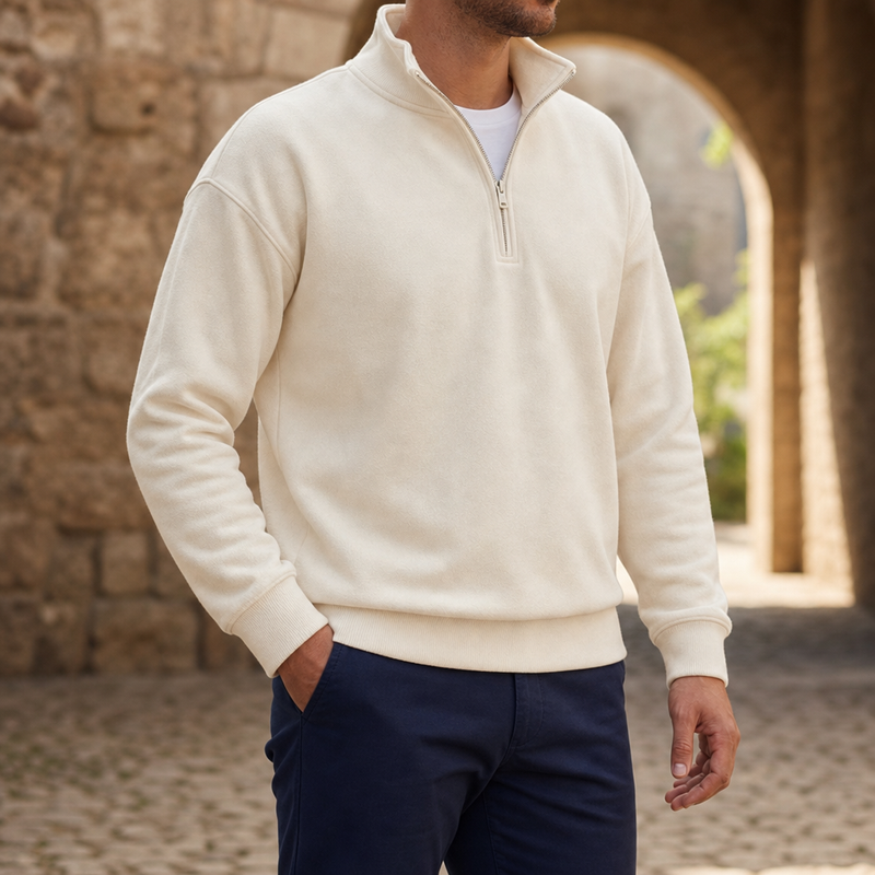 Baeza Quarter-Zip Pullover Sweatshirt in Beige