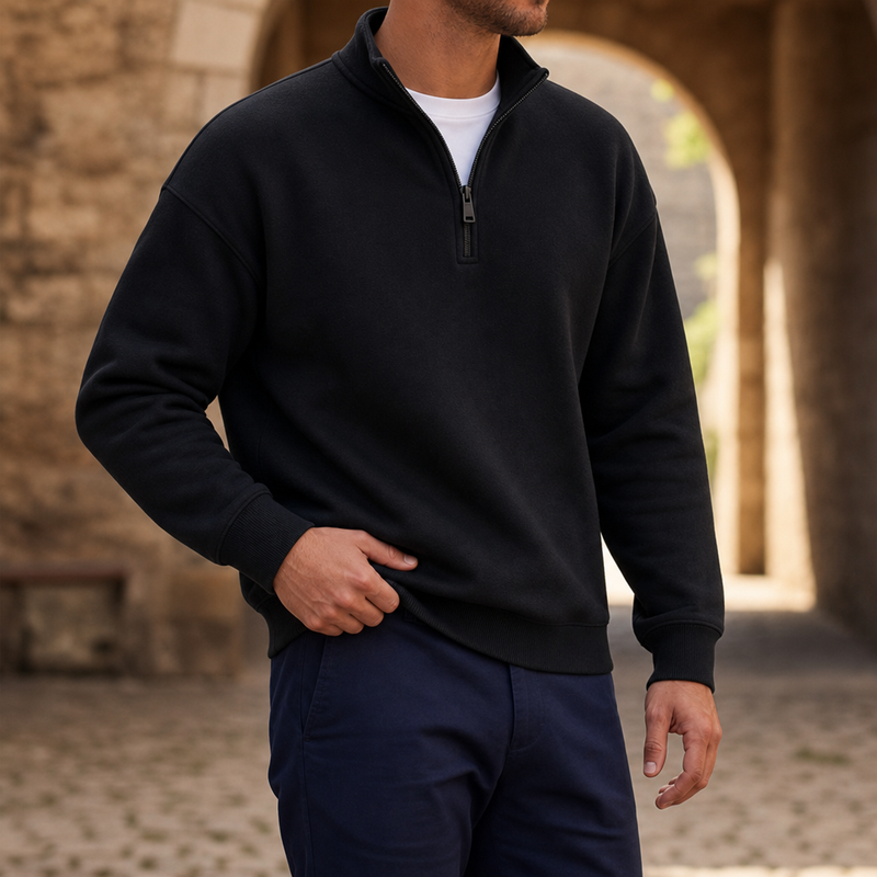 Baeza Quarter-Zip Pullover Sweatshirt in Black