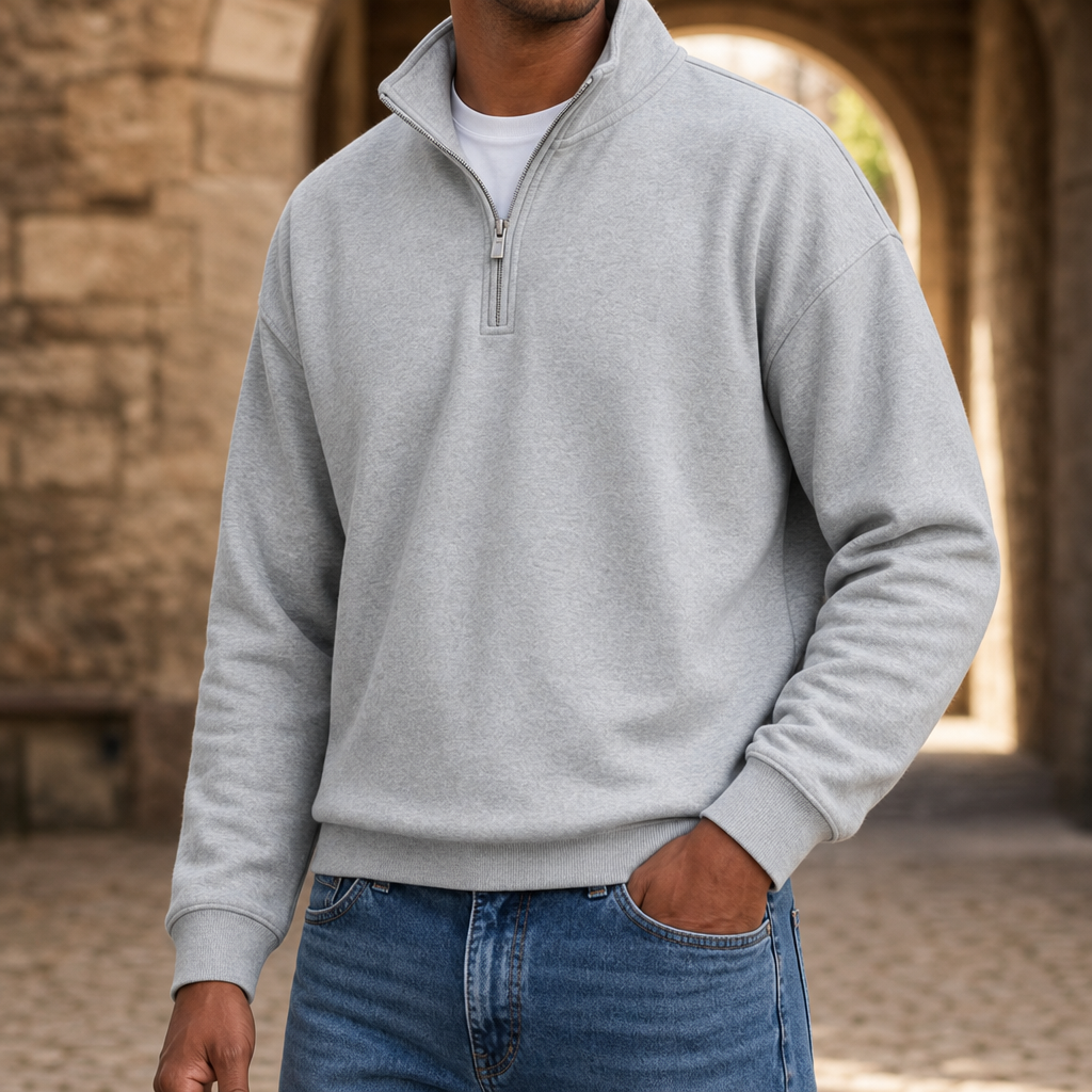 Baeza Quarter-Zip Pullover Sweatshirt in Gray