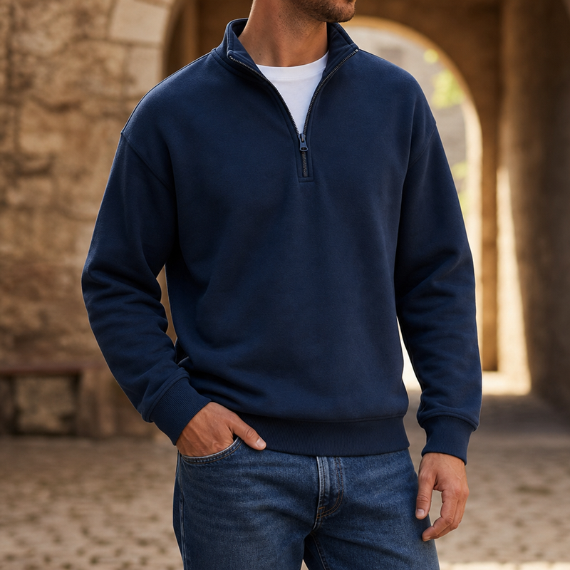 Baeza Quarter-Zip Pullover Sweatshirt in Navy