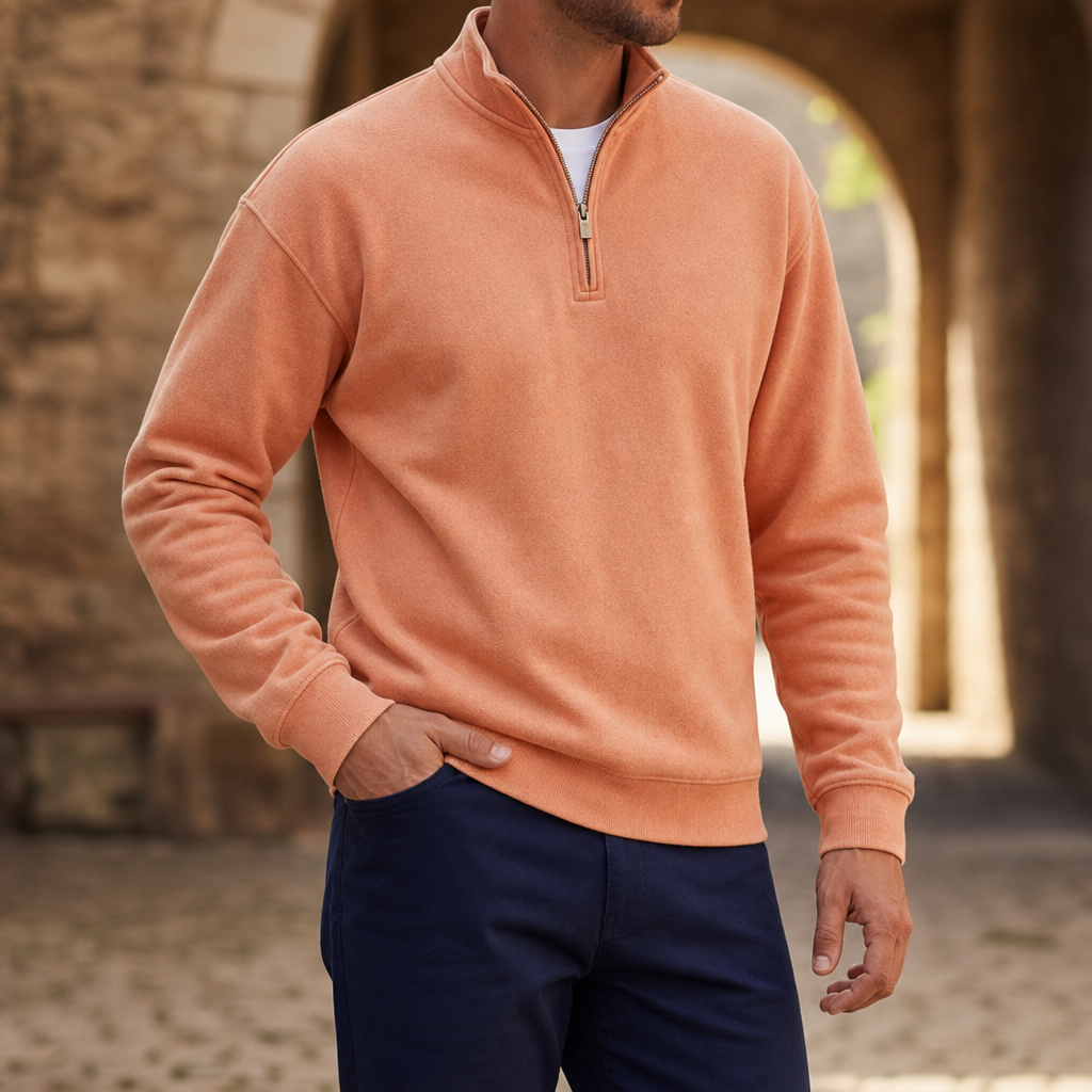 Baeza Quarter-Zip Pullover Sweatshirt in Orange
