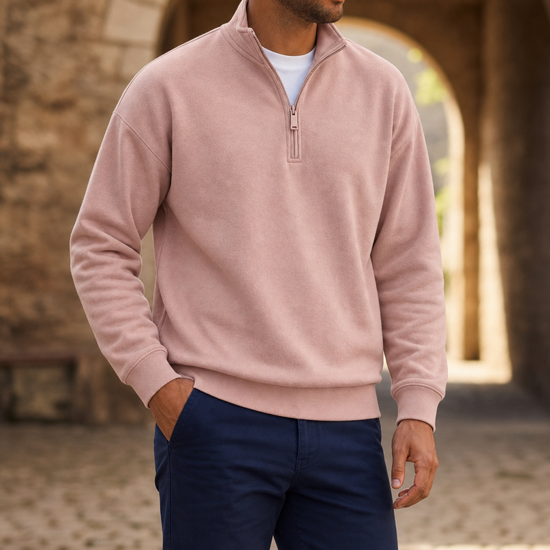 Baeza Quarter-Zip Pullover Sweatshirt in Pink
