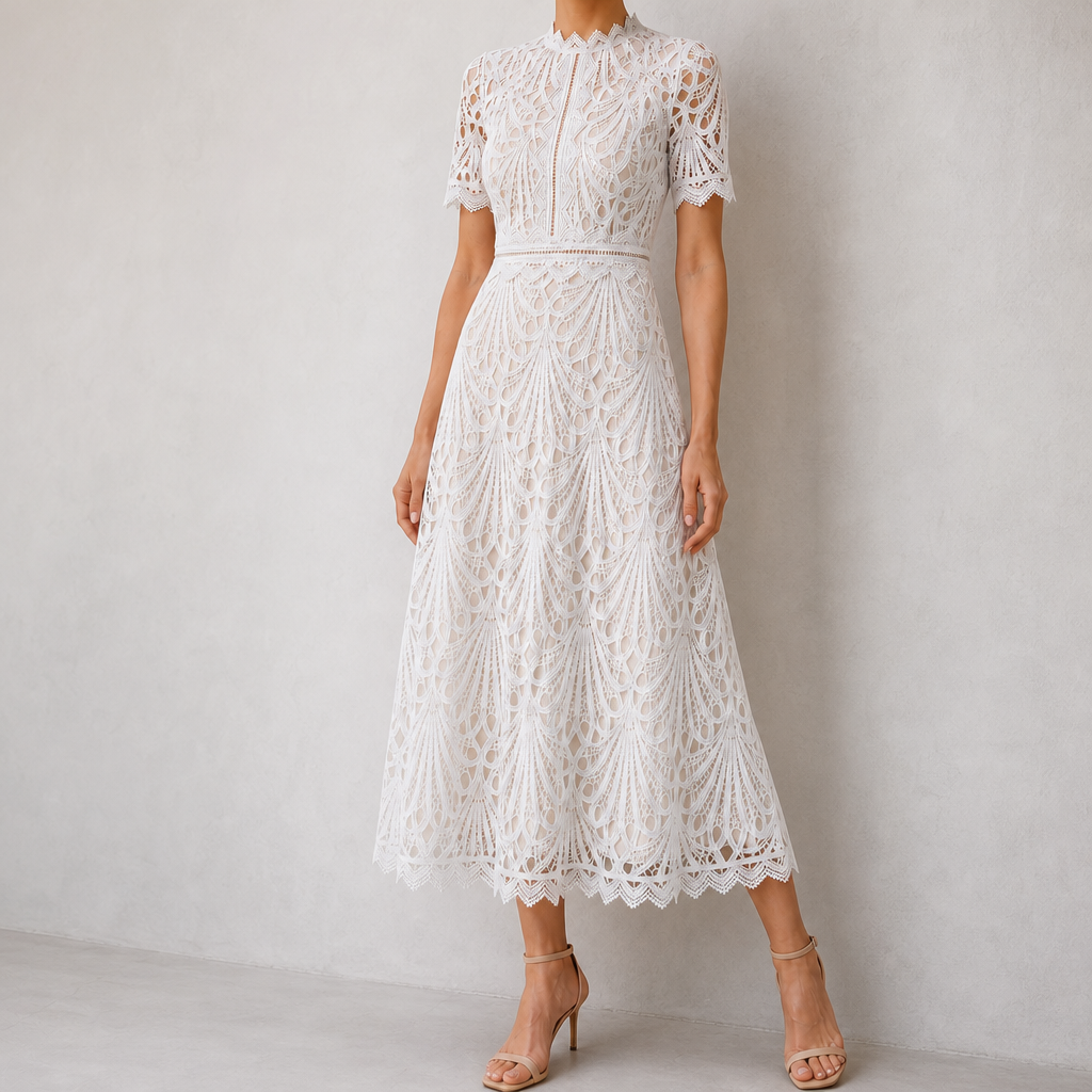 Beaulieu Lace Midi Dress in White