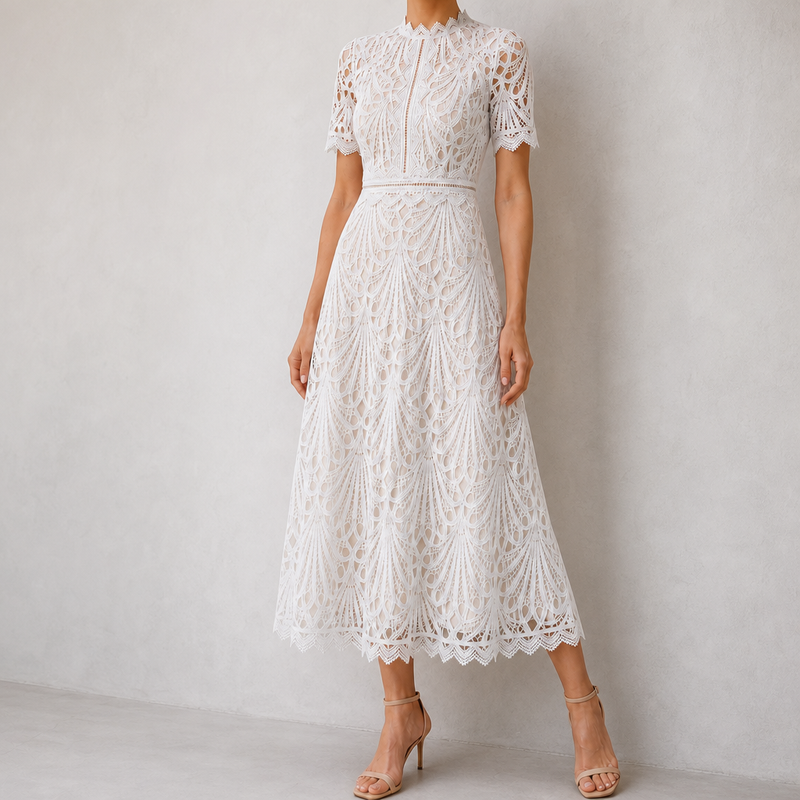 Beaulieu Lace Midi Dress in White