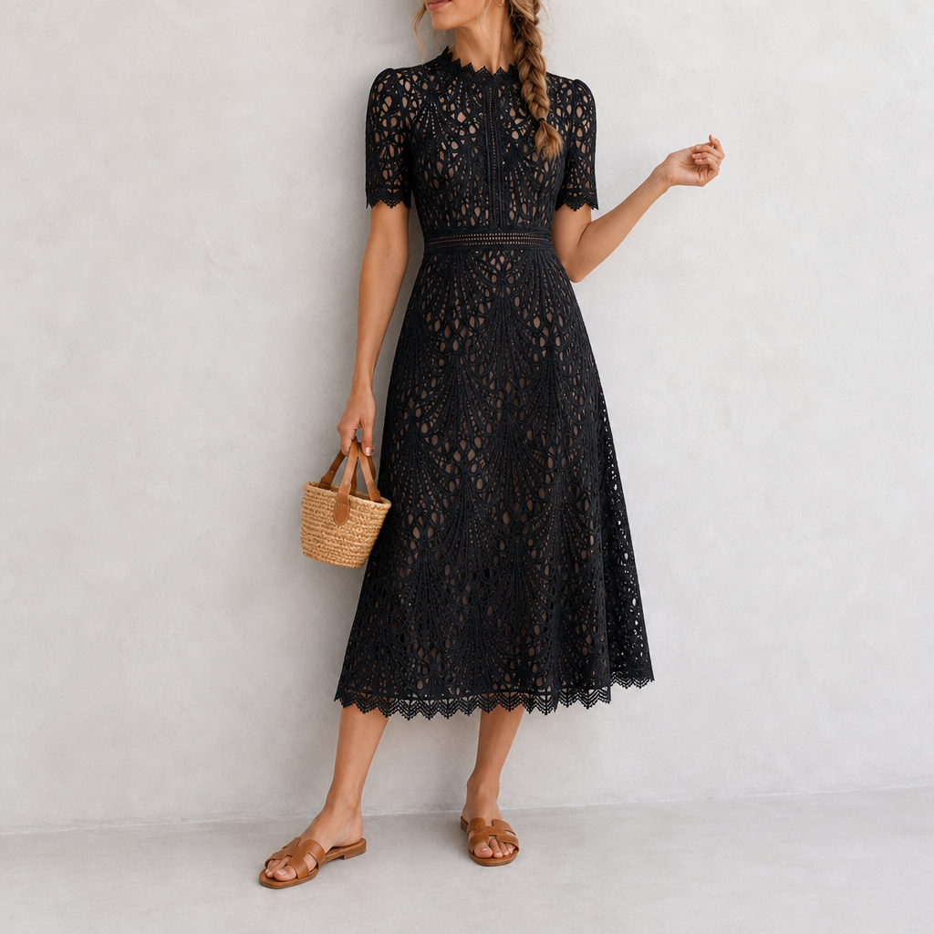 Beaulieu Lace Midi Dress in Black