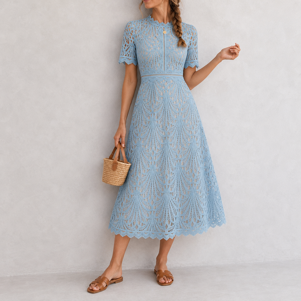 Beaulieu Lace Midi Dress in Light Blue