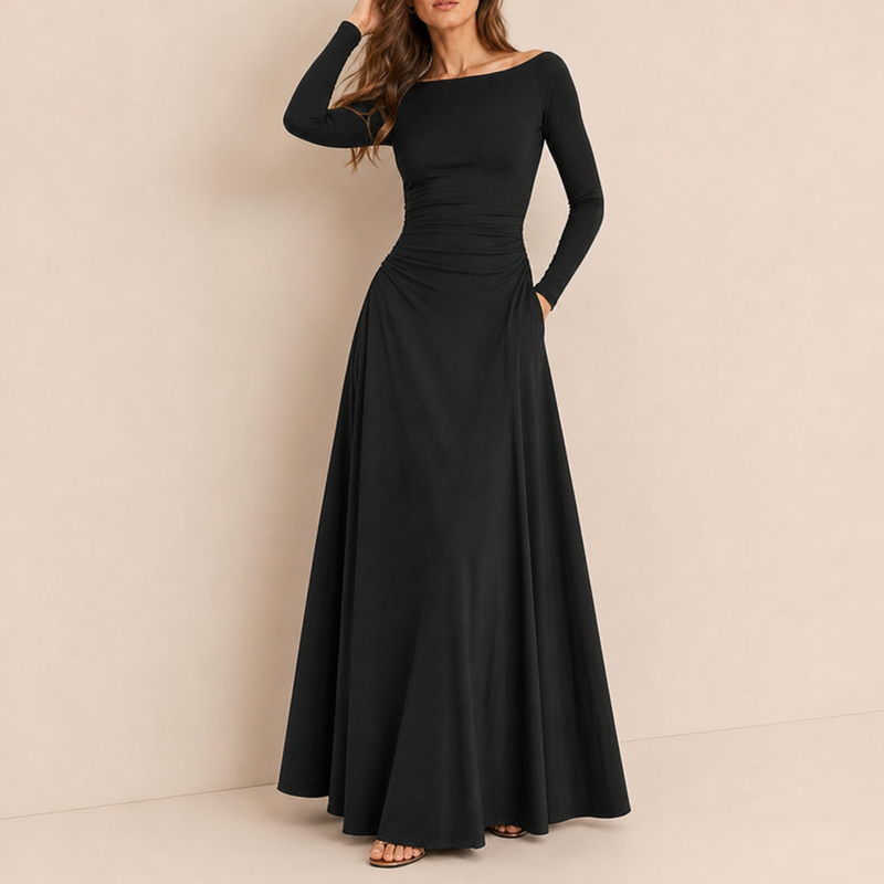 Bellagio Draped Maxi Dress in Black