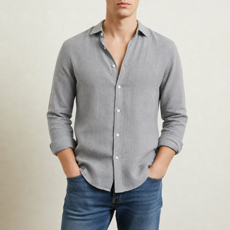 Beziers Linen Button-Up Shirt in Gray