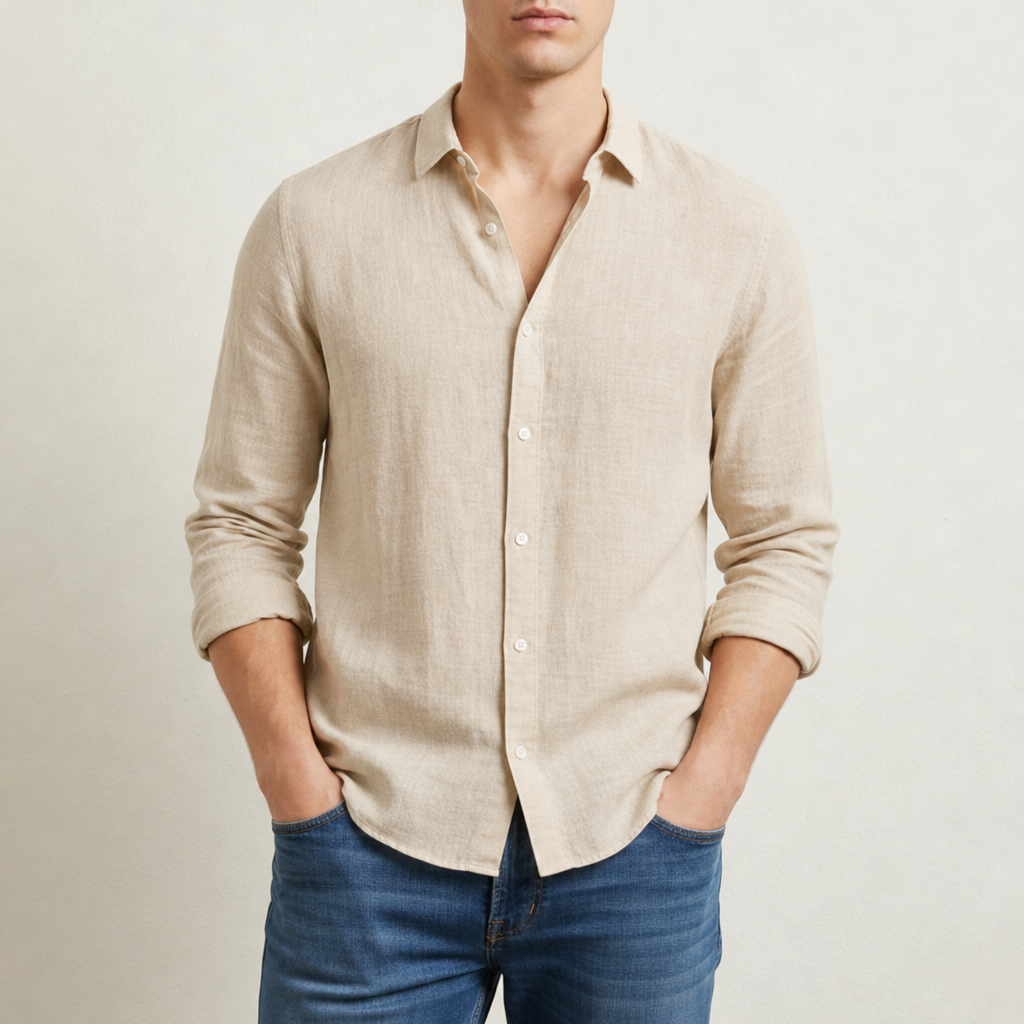 Beziers Linen Button-Up Shirt in Apricot