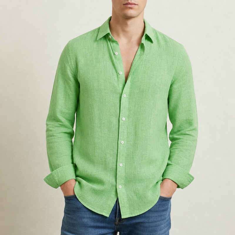 Beziers Linen Button-Up Shirt in Light green