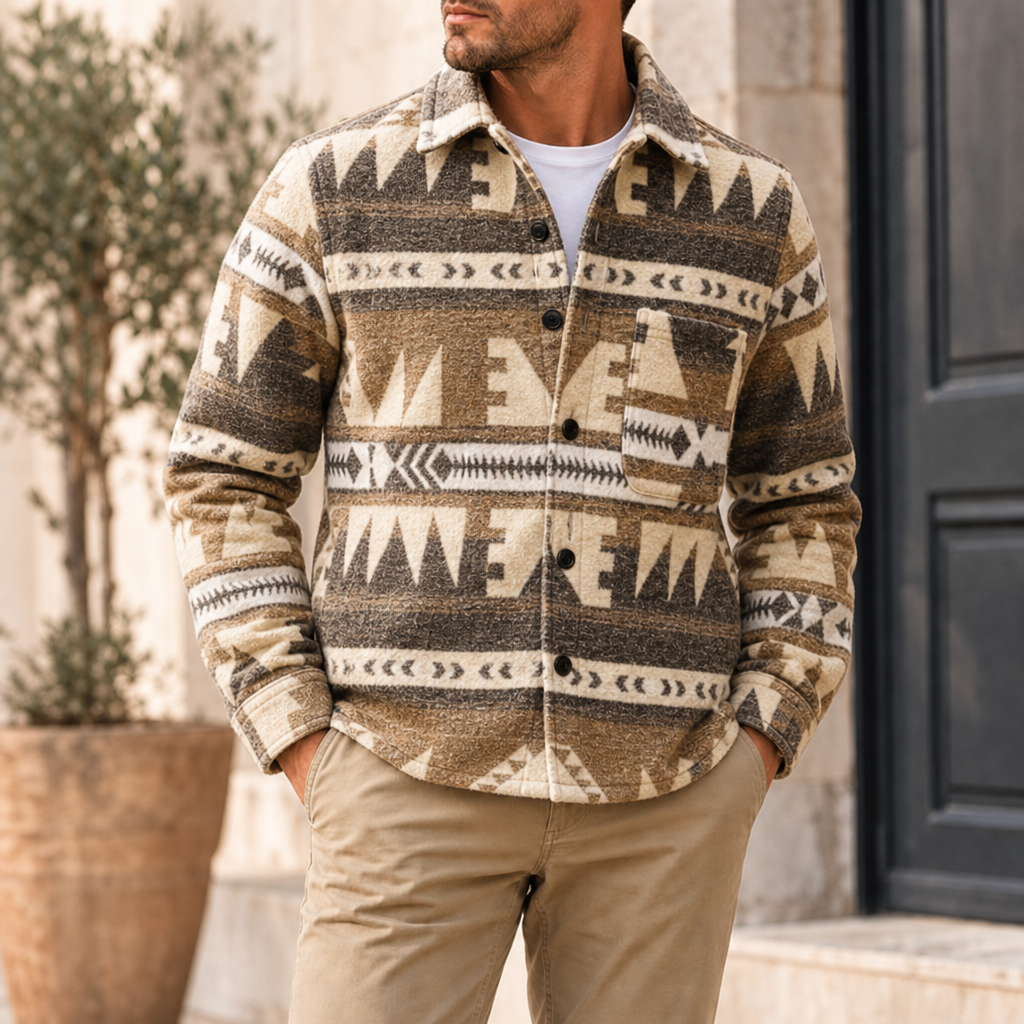 Biot Aztec Wool Shirt Jacket in Light Brown