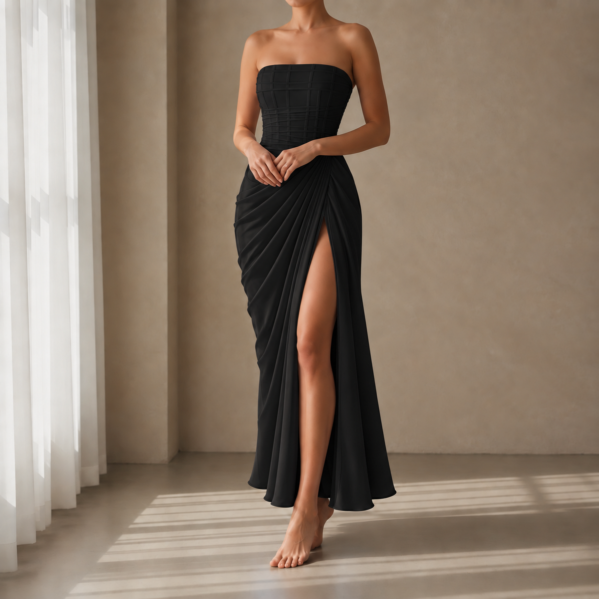 Viana Draped Corset Maxi Dress