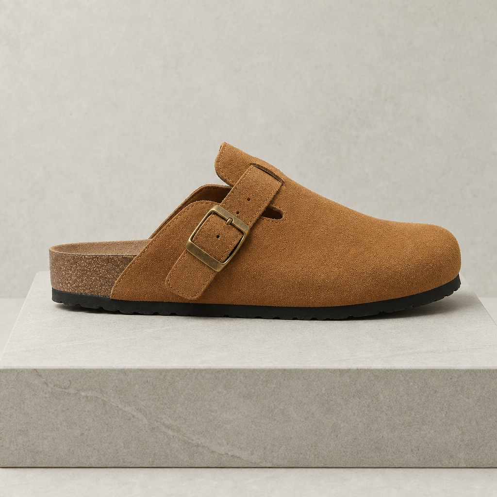 Bolzano Suede Buckle Clogs in Bronze