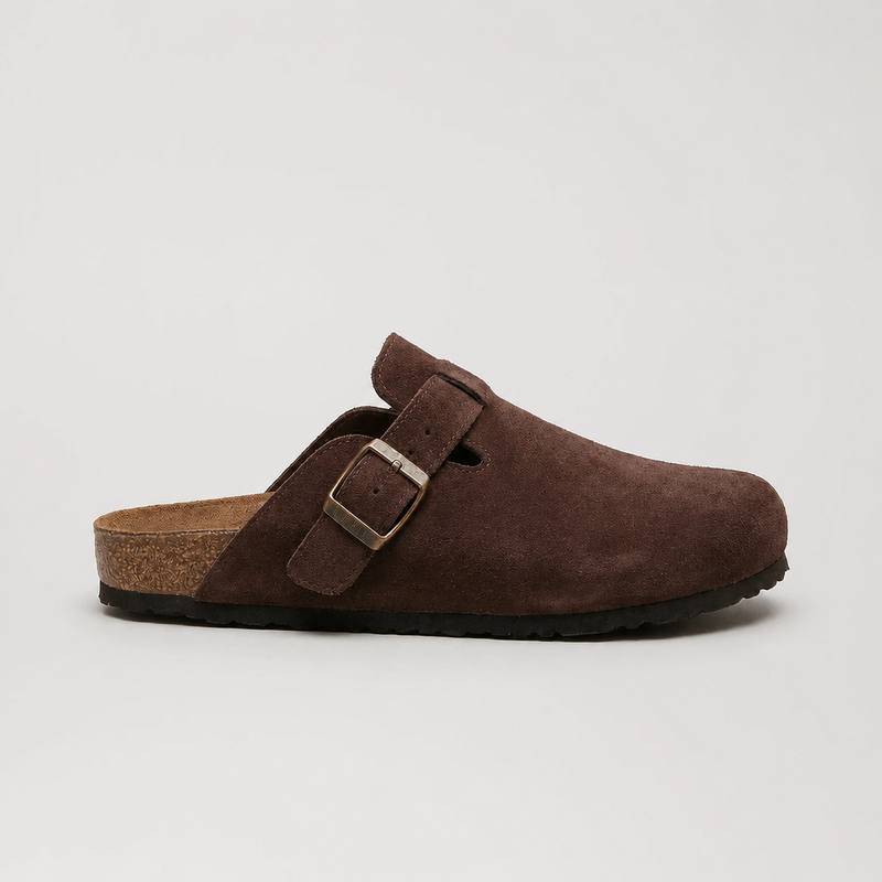 Bolzano Suede Buckle Clogs in Brown