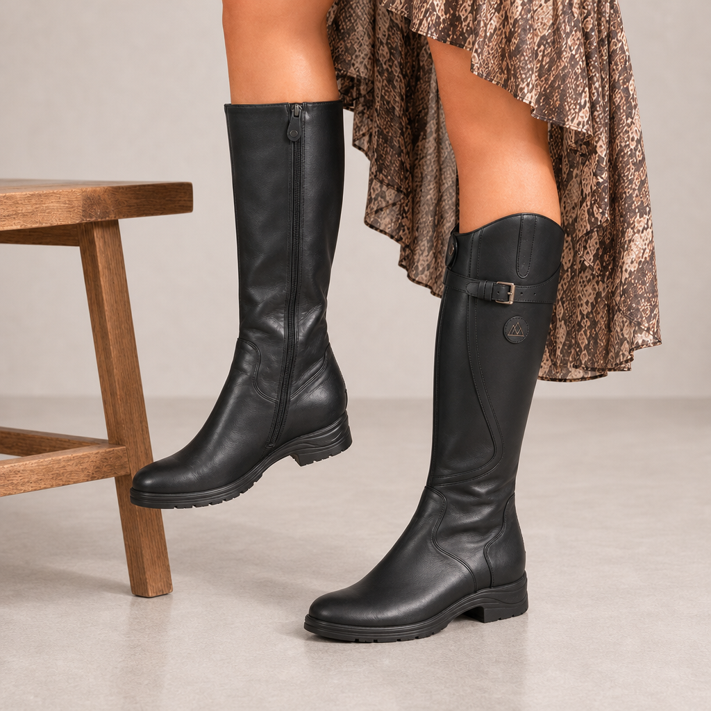 Bonifacio Orthopedic Leather Knee-High Riding Boots in Black