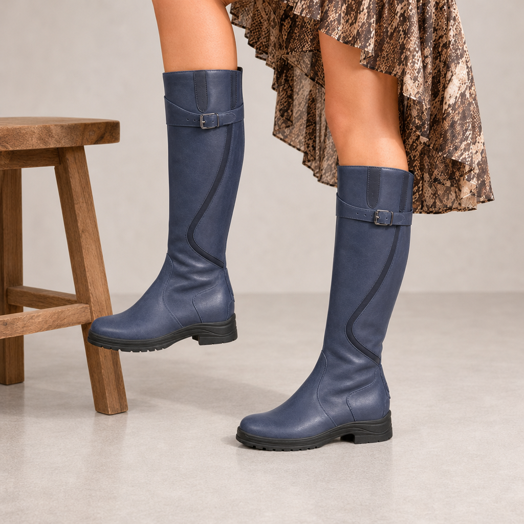 Bonifacio Orthopedic Leather Knee-High Riding Boots in Blue
