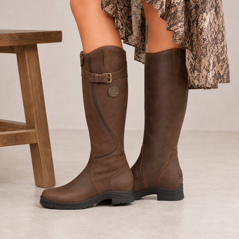 Bonifacio Orthopedic Leather Knee-High Riding Boots in Dark Brown