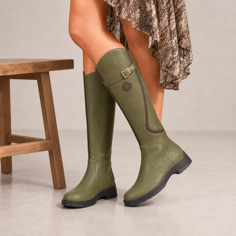 Bonifacio Orthopedic Leather Knee-High Riding Boots in Green
