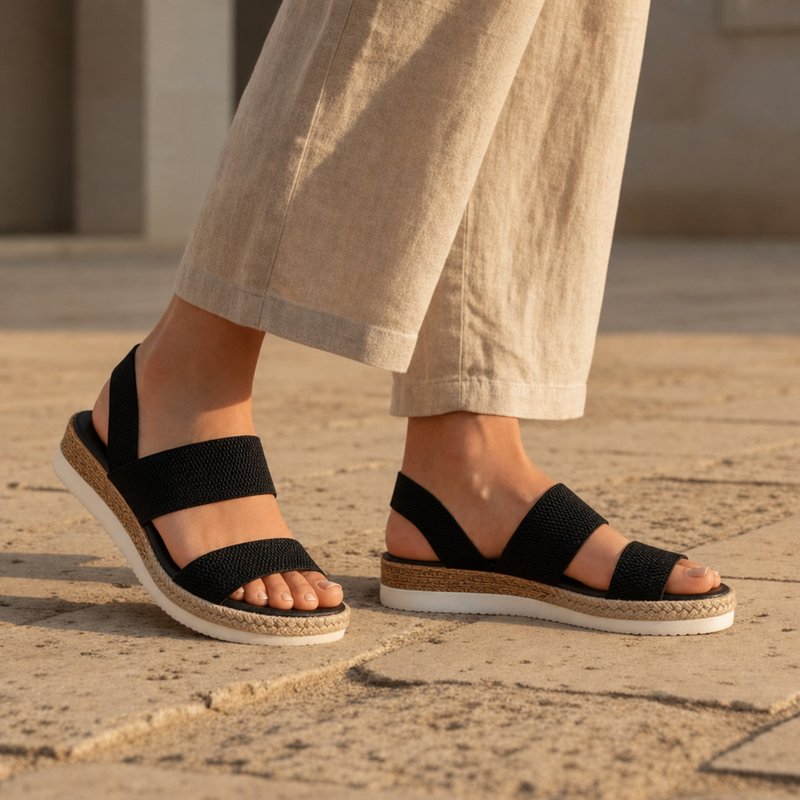Cadaques Orthopedic Wedge Sandals in Black