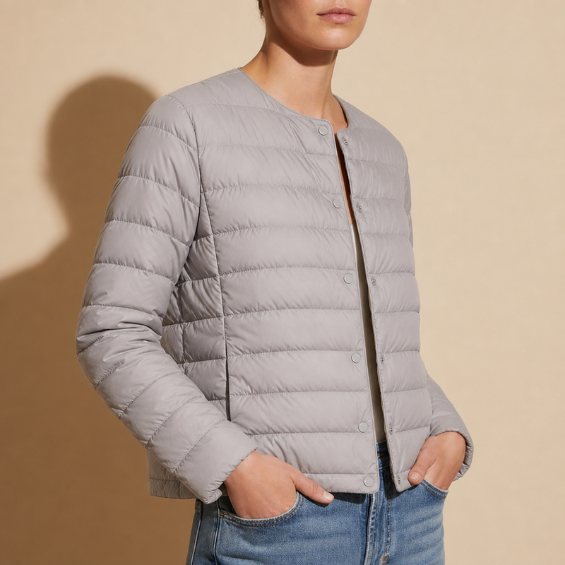 Capri Collarless Down Puffer Jacket in Light Gray
