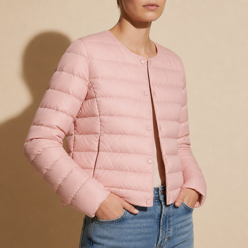 Capri Collarless Down Puffer Jacket in Light Pink