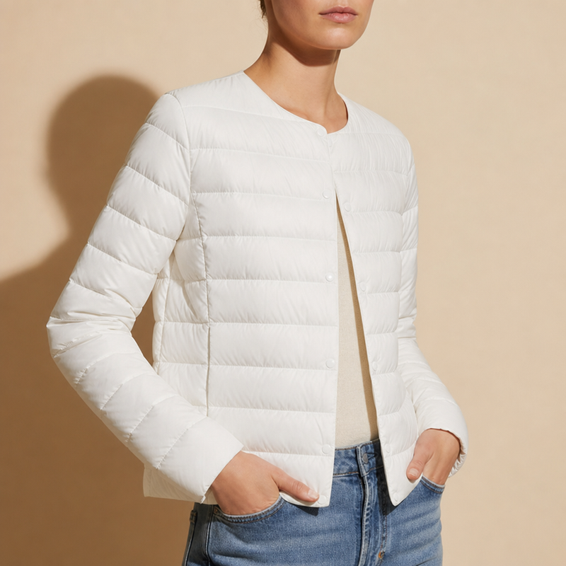 Capri Collarless Down Puffer Jacket in White