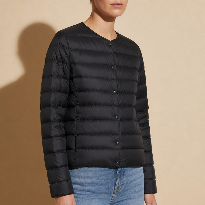 Capri Collarless Down Puffer Jacket in Black