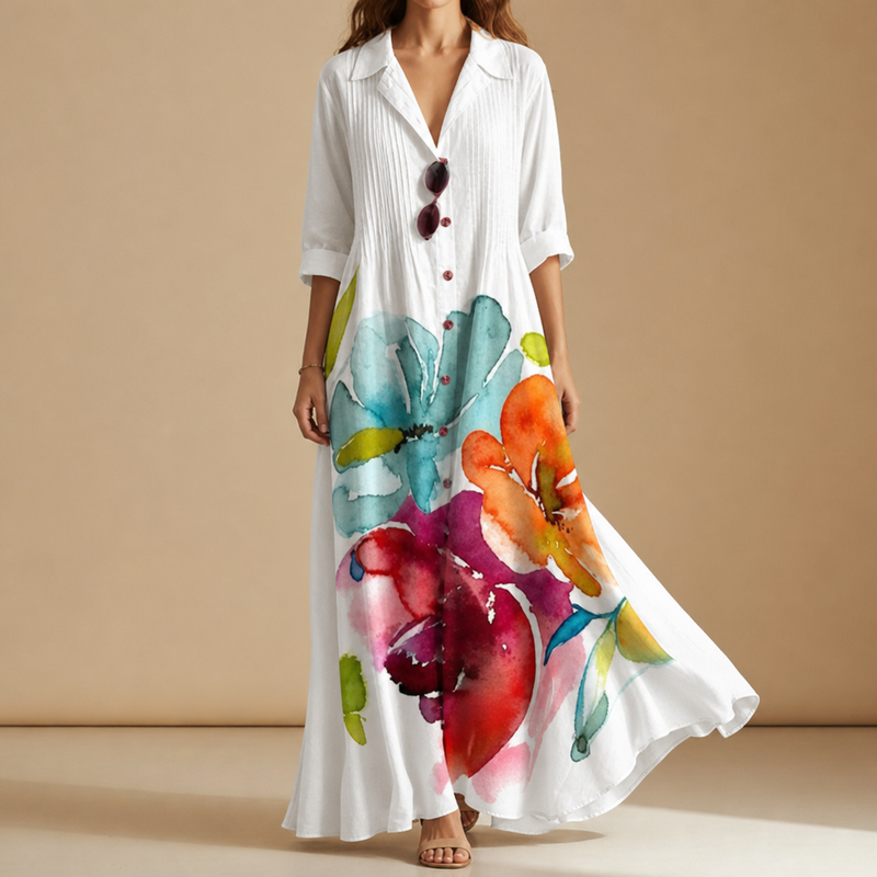 Cavtat Boho Floral Midi Dress in White