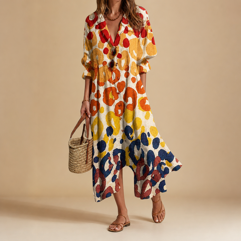 Cavtat Boho Floral Midi Dress in Yellow