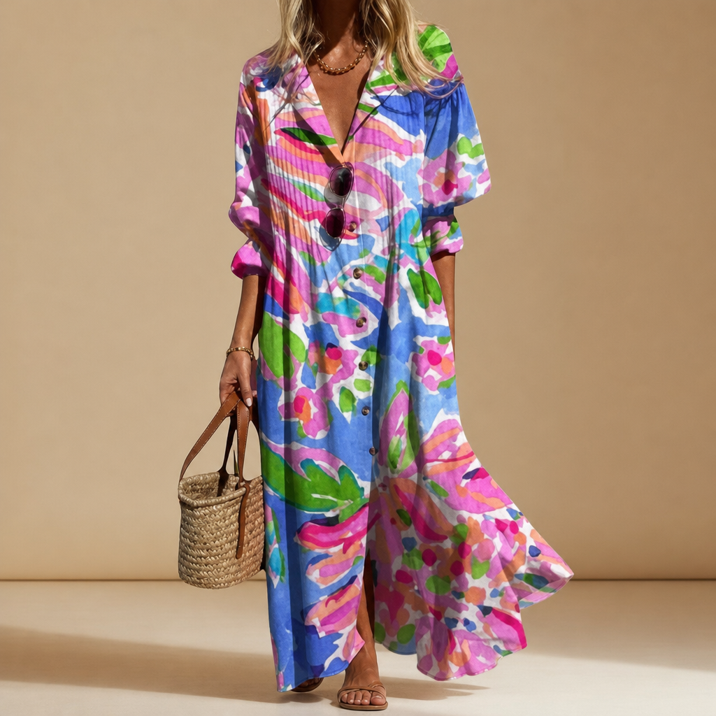 Cavtat Boho Floral Midi Dress in Red