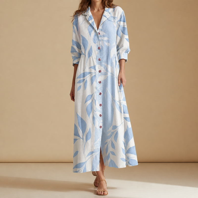 Cavtat Boho Floral Midi Dress in Skyblue