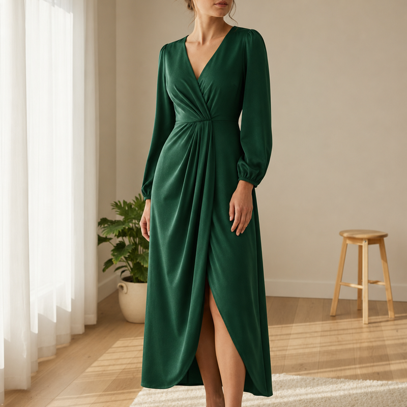 Ceret Twist Front Midi Dress in Green