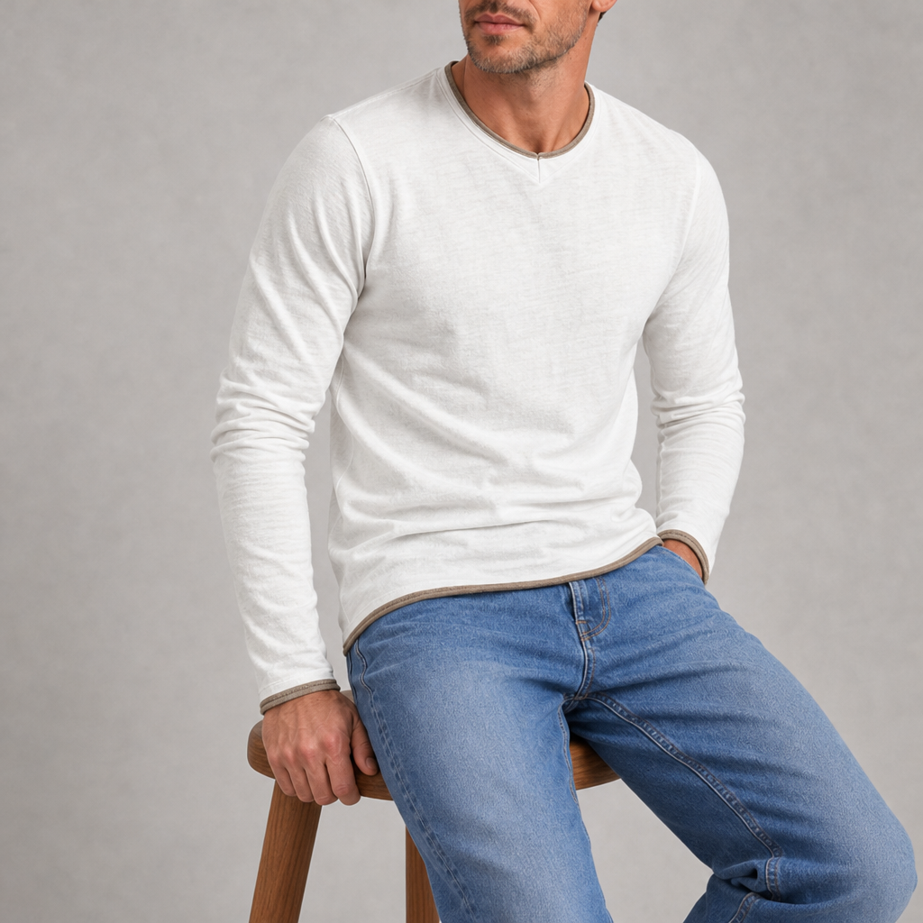 Chania Contrast Trim V-Neck Tee in White