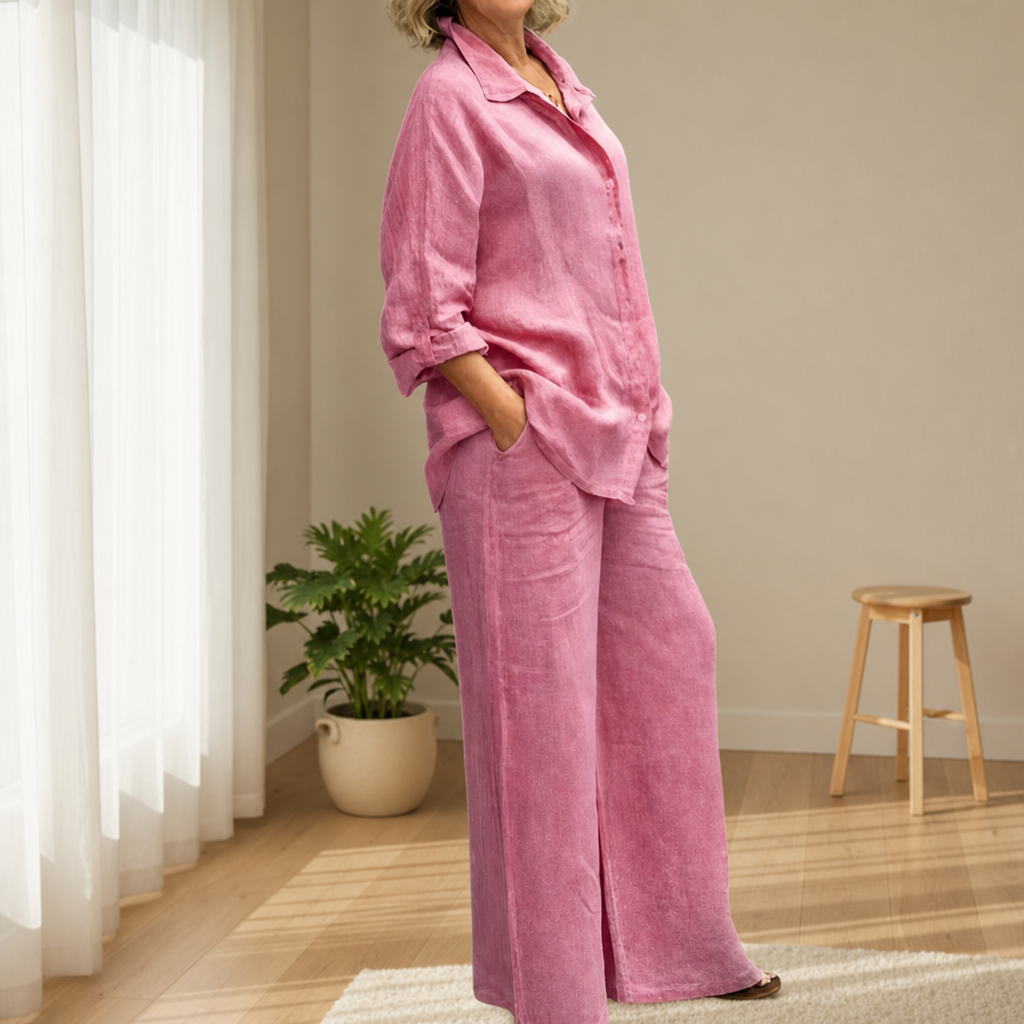 Chianti Linen Two-Piece Set in Pink