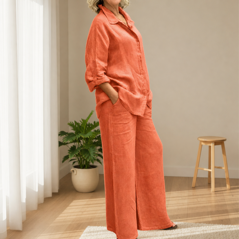 Chianti Linen Two-Piece Set in Orange