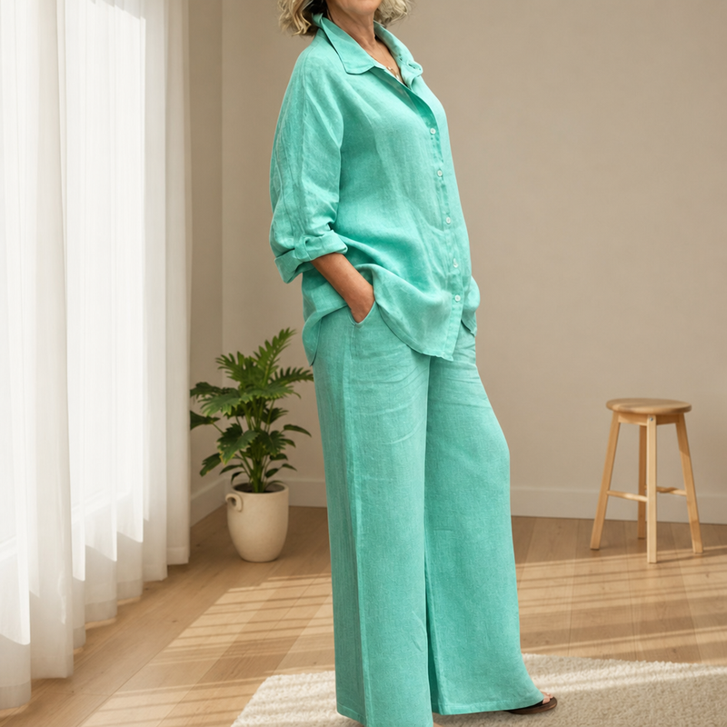 Chianti Linen Two-Piece Set in Light Green