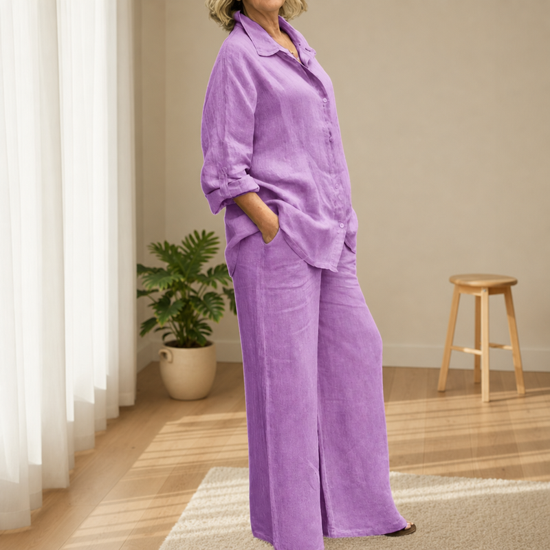 Chianti Linen Two-Piece Set in Purple