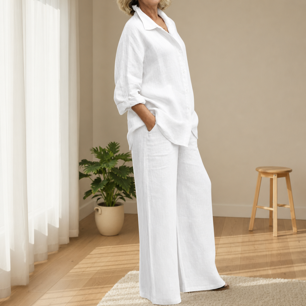 Chianti Linen Two-Piece Set in White