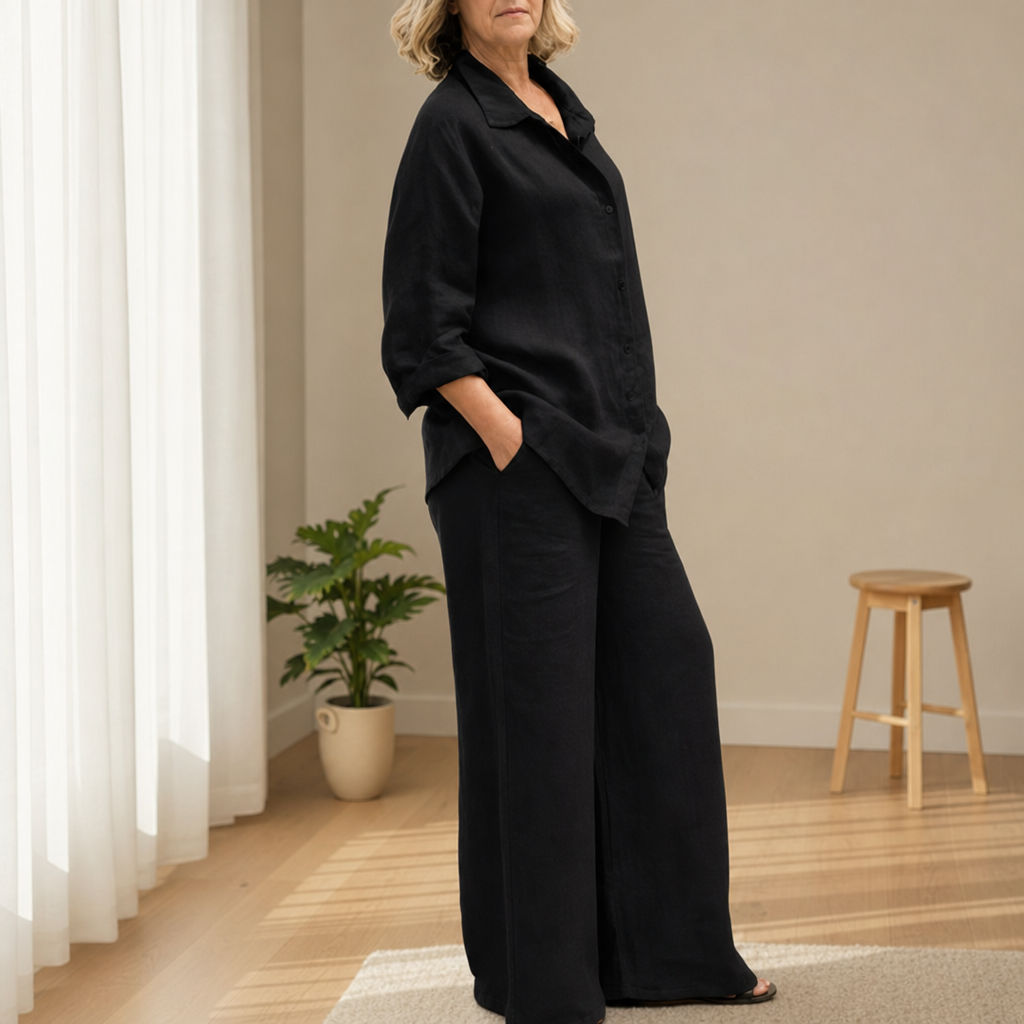 Chianti Linen Two-Piece Set in Black