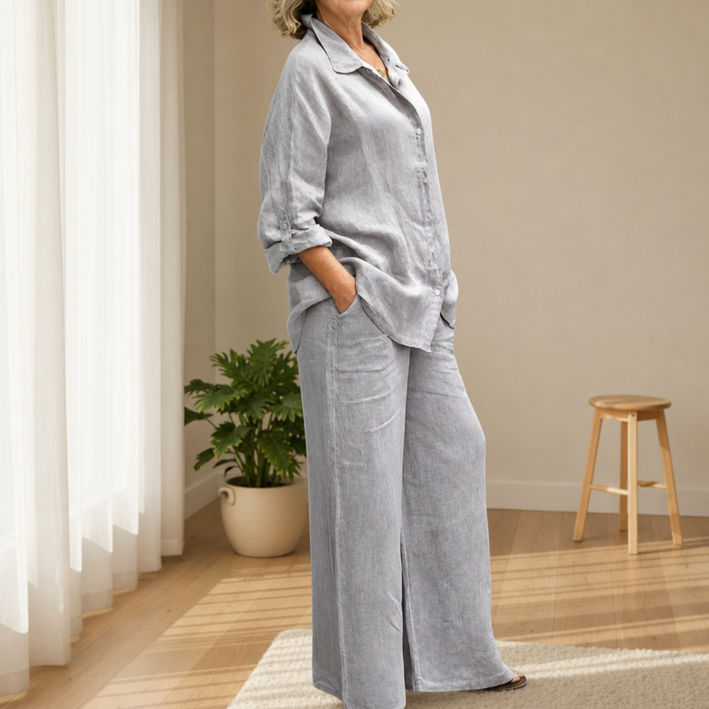 Chianti Linen Two-Piece Set in Gray