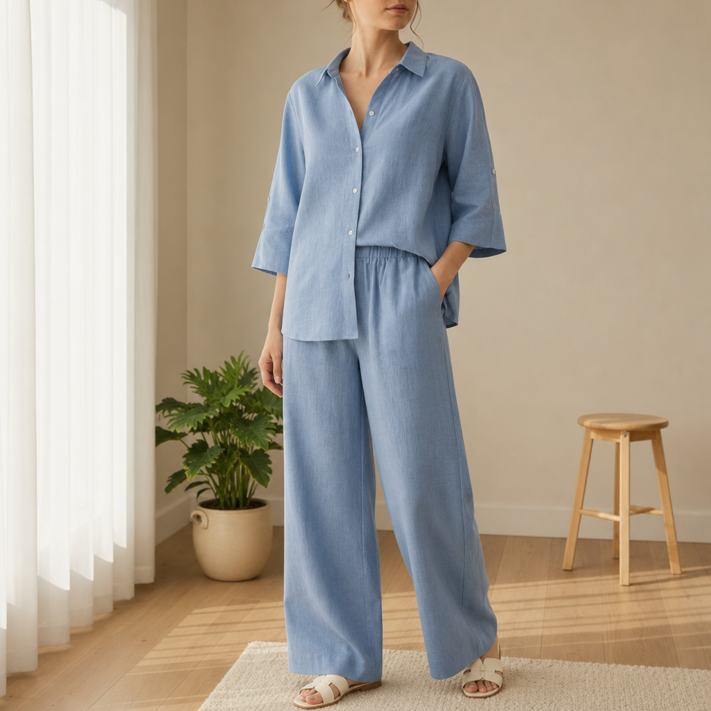 Chianti Linen Two-Piece Set in Lake Blue